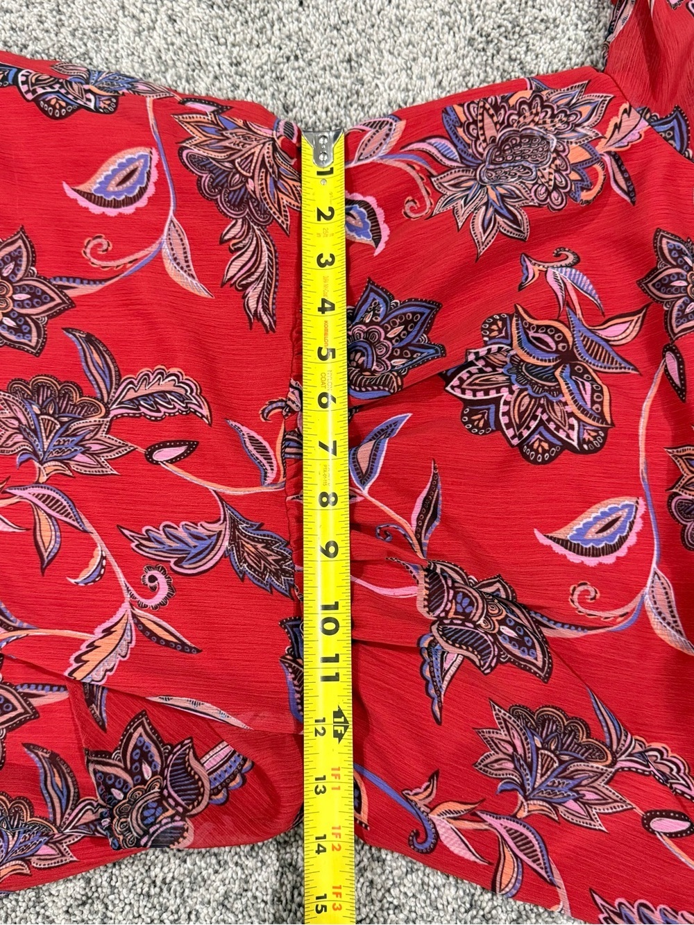 Chelsea28 Red Paisley Print Faux Wrap Midi Dress Garden Full Sleeve Women’s S - Picture 6 of 13
